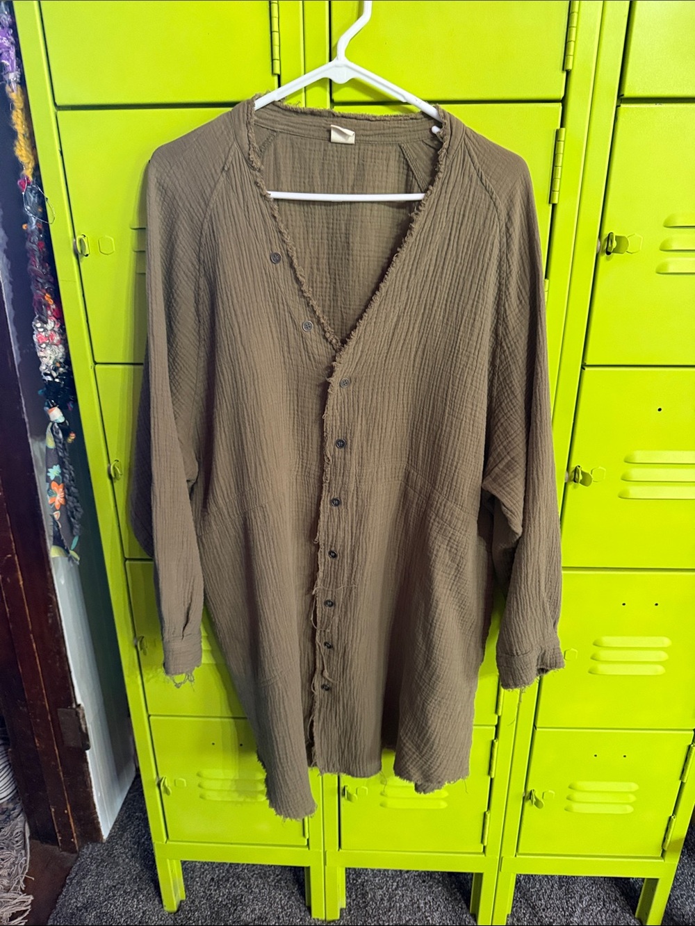 Women’s Olive-Brown Button-Down Tunic Shirt